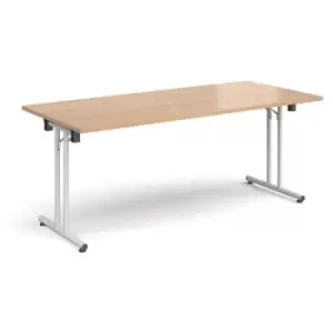 Image of Rectangular folding leg table with white legs and straight foot rails 1800mm x 800mm - beech