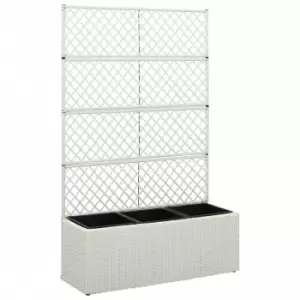 Image of VidaXL Trellis Raised Bed with 3 Pots 83x30x130cm Poly Rattan White