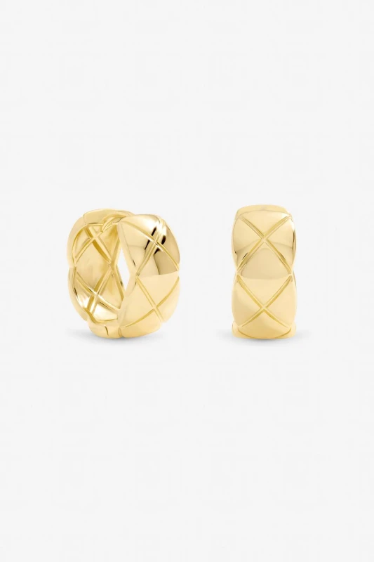 Image of Jon Richard Womens Gold Plated Quilted Hoop Earrings Gold Female One Size