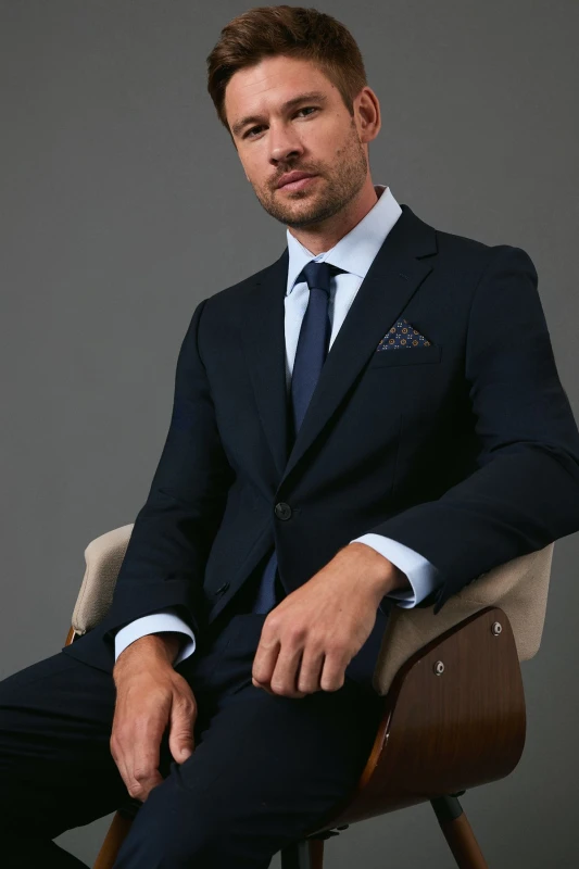 Image of Burton Mens Navy Slim Fit Essential Suit Jacket Navy 44R Male BBB03915