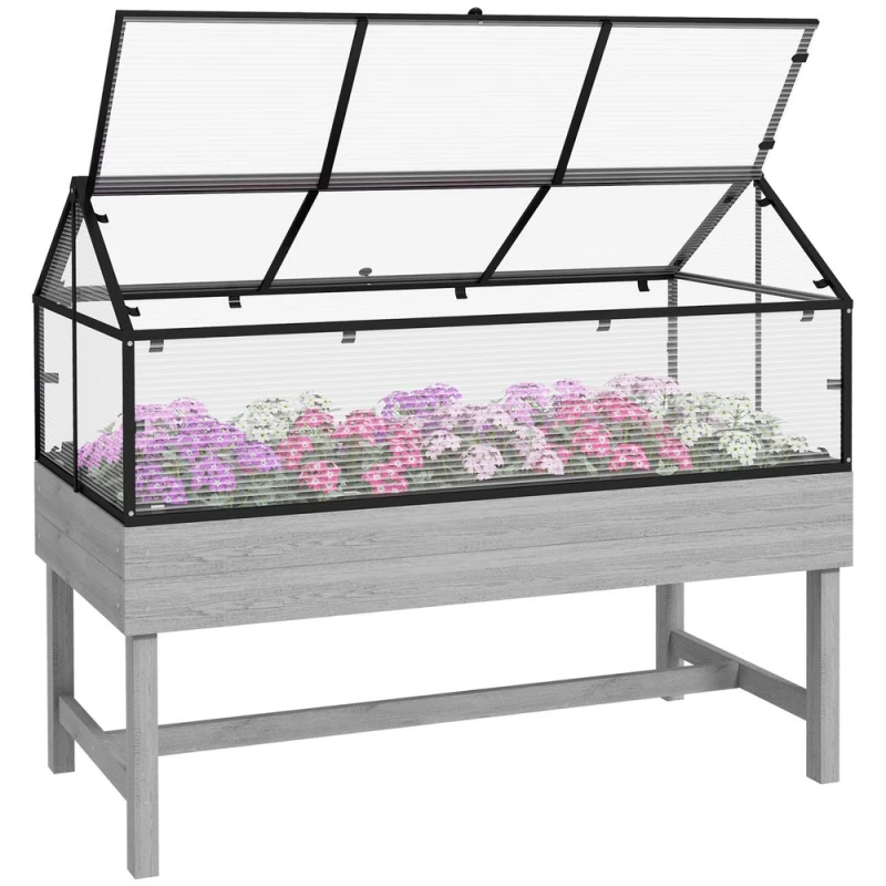 Image of Outsunny Raised Garden Bed with Polycarbonate Panel and Top Vent for Vegetables, Grey 84H-014V01GY