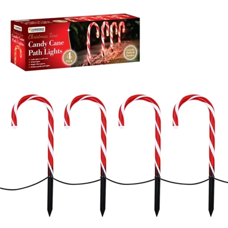 Image of Christmas Workshop 4pc 20 LED Red & White Candy Cane Path Light