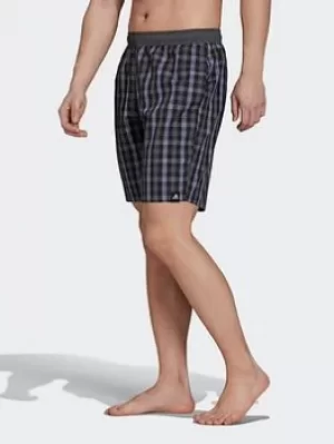 Image of adidas Classic-length Check Swim Shorts, Black/Grey, Size S, Men