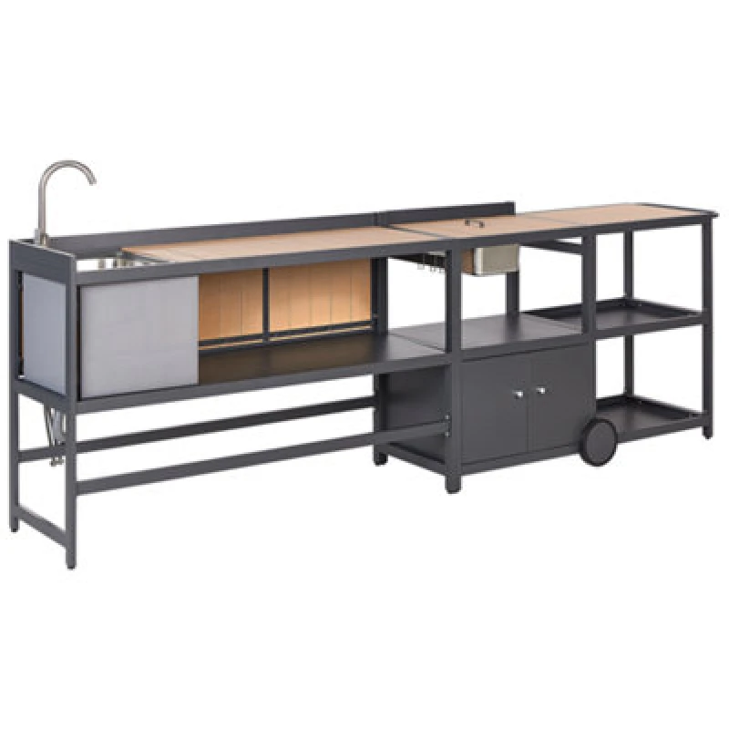 Image of Beliani Outdoor Kitchen Set With Sink Ortisei Metal Light Brown