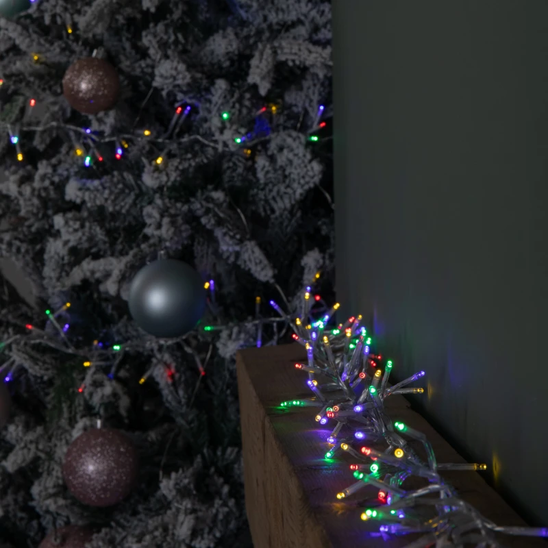Image of 9.3m 720 LED Christmas Cluster String Lights with Timer in Multi-Coloured on Clear Cable