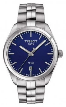Image of Tissot Mens PR100 Stainless Steel Bracelet Blue Dial Watch