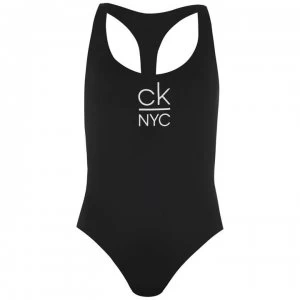 Image of Calvin Klein NYC Racer Back Swimsuit - Black BEH