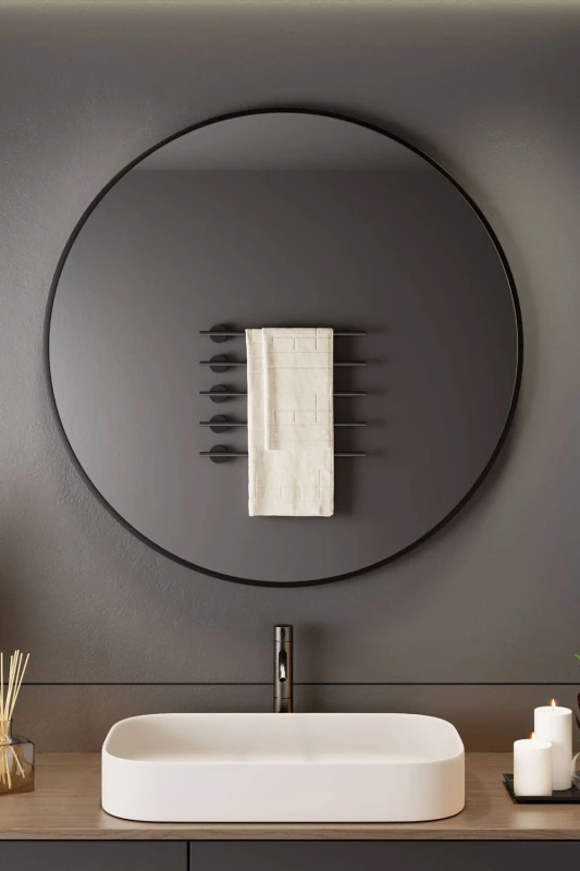 Image of Neo Black Nordic Round Metal Frame Wall Mirror 40cm 50cm 60cm 70cm & 80cm Size: 80cm x 80cm Black Unisex 80cm x 80 cm