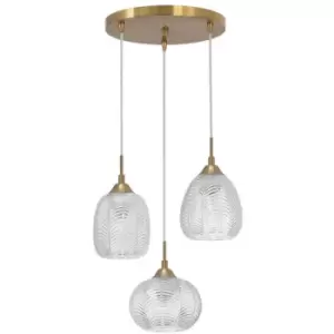 Image of Merano Etobicoke 3 Light Cluster Pendant Ceiling Light Clear Glass, Satin Gold Metal LED E27