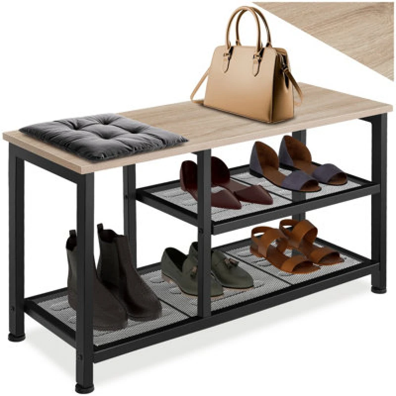 Image of Tectake Shoe Rack Taunton - Surface Shelf And 2 Grid Shelves, Industrial Style - Industrial Wood Light, Oak Sonoma