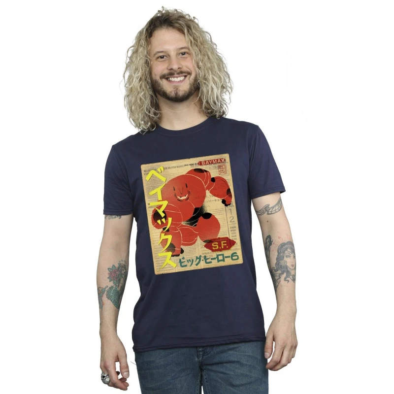 Image of Disney Men Big Hero 6 Baymax Baymax Newspaper T-Shirt in Navy Size: Small Navy S Male 5059934863446