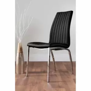 Image of Furniture Box 2 x Black Isco Modern Chrome Metal Faux Leather Deep Foam Padded Contemporary Dining Chairs