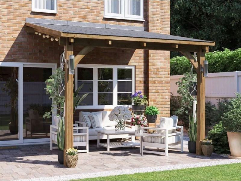 Image of Dunster House Lean To Wooden Gazebo Canopy Kit 3M X 3M Patio Garden Shelter With Roof Shingles Leviathan