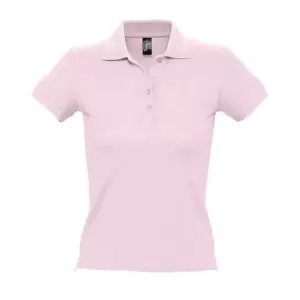 Image of SOLS Womens/Ladies People Pique Short Sleeve Cotton Polo Shirt (L) (Pale Pink)