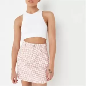 Image of Missguided Petite Floral Monogram Denim Mini Skirt - Cream