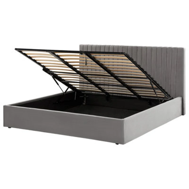 Image of Beliani Ottoman Bed Velvet Vion 180 X 200 Cm (Eu Super King) Grey
