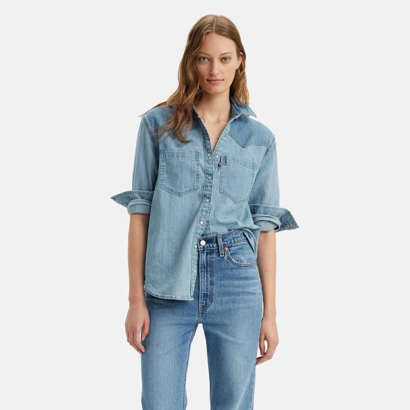 Image of Levis Levis Teodora Western Shirt Clean Cr - Blue Blue 8