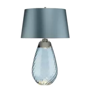 Image of Table Lamp Duck Egg Blue Shade & Blue tinted Glass LED E27 60W d01880