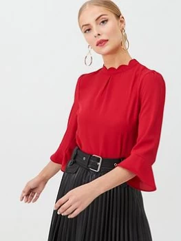 Image of Oasis Scallop Flute Sleeve Top - Red, Size 10, Women