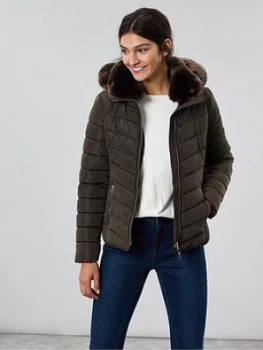 Image of Joules Gosway Padded Luxe Faux Fur Jacket - Green