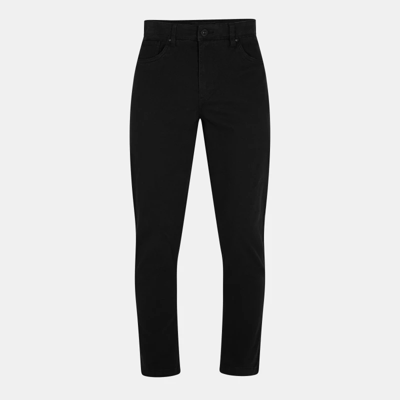 Image of Threadbare Threadbare Men 'Wyesdale' Straight Leg Cotton Canvas Trousers With Stretch in Black Size: 32R Black 32R Male 7625915013629
