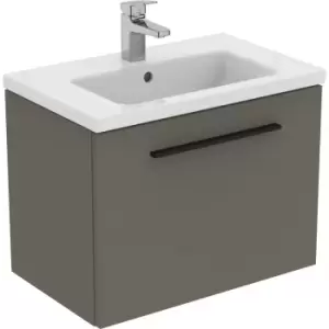 Image of Ideal Standard i. life S Compact Wall Hung Unit with Basin Matt 600mm with Matt Black Handle in Quartz Grey