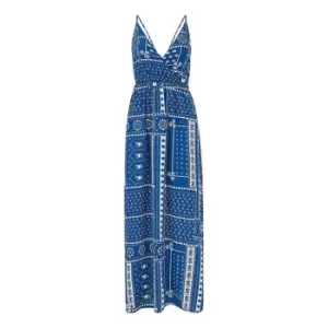 Image of Mela London Navy Scarf Printed Maxi Dress - Blue