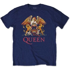 Image of Queen - Classic Crest Mens Large T-Shirt - Navy Blue