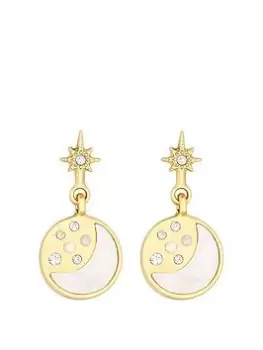 Image of Mood Gold Mother of Pearl Celestial Disc Drop Earrings, Yellow Gold, Women