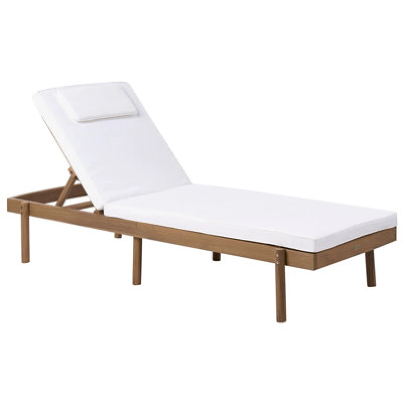 Image of Beliani Sun Lounger With Cushion Marcetelli Acacia Wood White