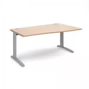 Image of TR10 right hand wave desk 1600mm - silver frame and beech top