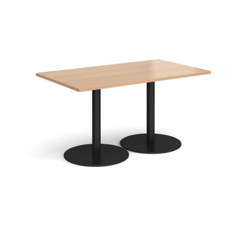Image of Monza Rectangular Cafe and Bistro Dining Table with Flat Round Black Base - Top 1400mm x 800mm - Beech