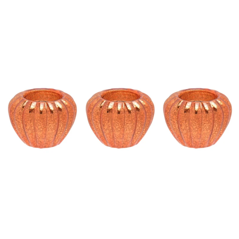 Image of The Novelties Company Hocus Pocus Halloween Orange Pumpkin Set of 3 Glass Tealights Multi