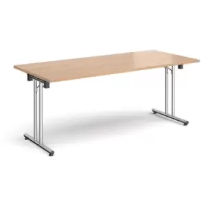 Image of Rectangular folding leg table with chrome legs and straight foot rails 1800mm x 800mm - beech