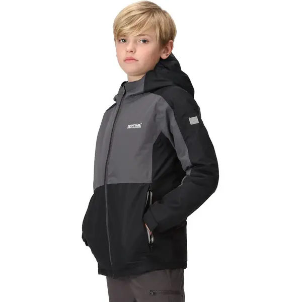 Image of Regatta Boys Beamz III Waterproof Breathable Jacket 3-4 Years - Chest 55-57cm (Height 98-104cm) Black/Seal Grey RKP263B-28P-3