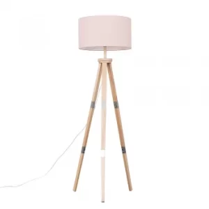 Image of Willow Light Wood Tripod Floor Lamp with XL Pink Reni Shade