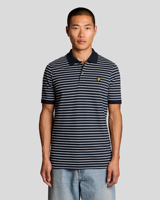 Image of Lyle & Scott Mens Pique Breton Polo Shirt in Navy