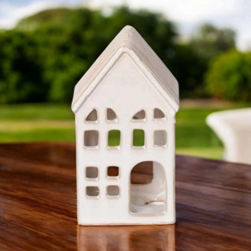 Image of MSL 12CM CREAM CERAMIC HOUSE TEALIGHT HOLDER