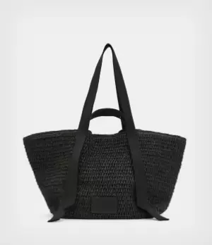 Image of AllSaints Womens Jacqueline Straw Tote Bag, Black