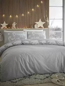Image of Catherine Lansfield Snuggle Polar Bears Reversible Duvet Cover Set Stone Grey - Ks