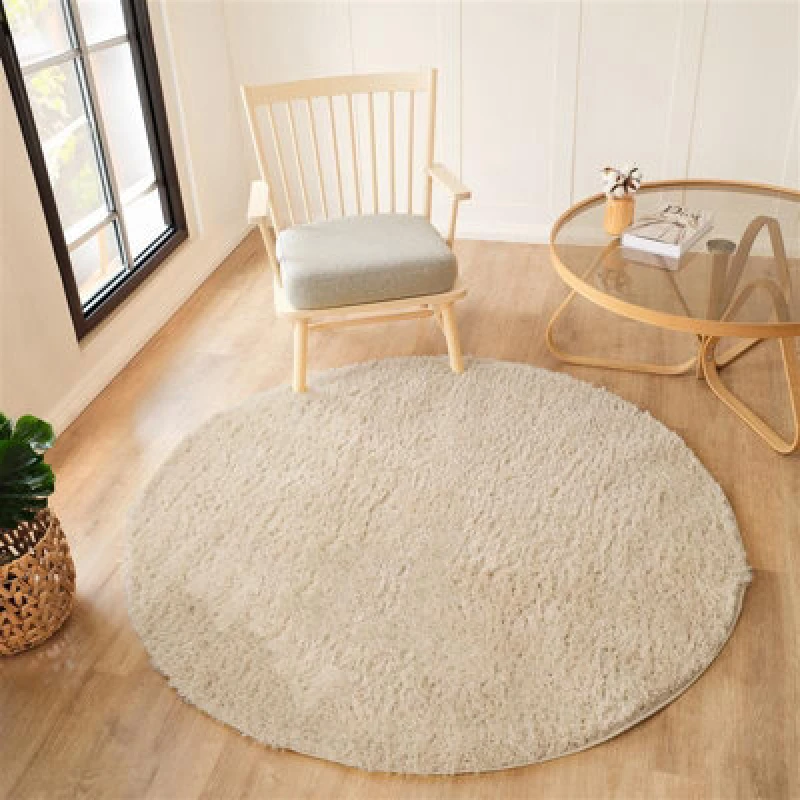 Image of Livabliss Round Shaggy Solid Color Plush Pile Beige Soso Area Rug 120 X 120 Cm - Easy Care, Non Shedding, Ideal For Living Room & Bedroom