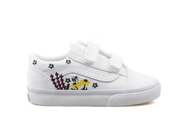Image of Vans white multi old skool floral embroidery Girls Toddler trainers White Multi UK 5 (EU 21½)