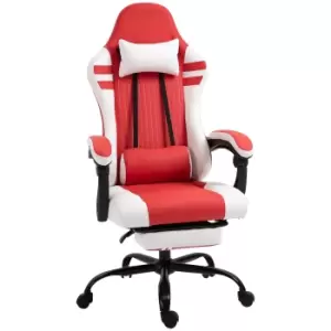Image of Vinsetto PU Leather Gaming Chair w/ Headrest, Footrest, Wheels, Adjustable Height, Racing Gamer Recliner, Red White