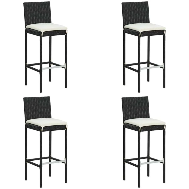 Image of VIDAXL Garden Bar Stools with Cushions 4 pcs Black Poly Rattan Vidaxl 8720286638309