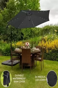 Image of Grey 3m LED Cantilever Parasol With Fan Base