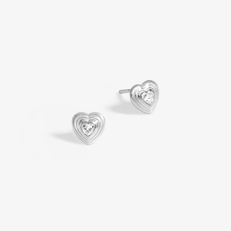 Image of Simply Silver Sterling Silver 925 Ridged Heart Cubic Zirconia Stud Earrings Silver