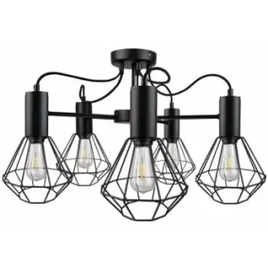 Image of Keter Lars Multi Arm Semi Flush Ceiling Light Black, 60cm, 5x E27