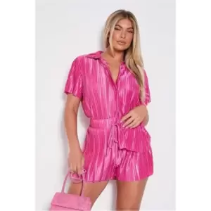 Image of I Saw It First Pink Plisse Shirt And Short Co-Ord - Pink