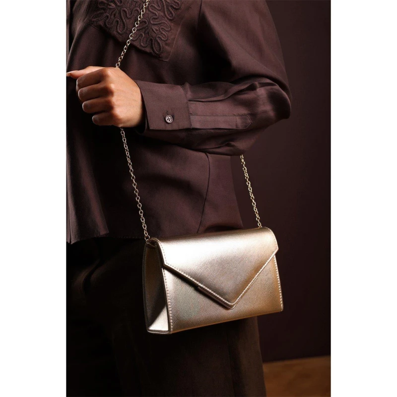 Image of Wheres That From Metallic Clutch Bag With Flap Closure Gold female One Size