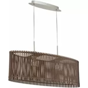 Image of Pendant Ceiling Light Colour Satin Nickel Shade Brown Wood Bulb E27 2x60W